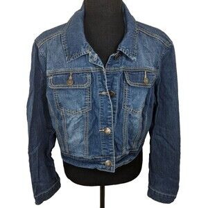 Christiana Zinn Jean Jacket Blue Cropped Button Front Trucker Y2K Collared Large